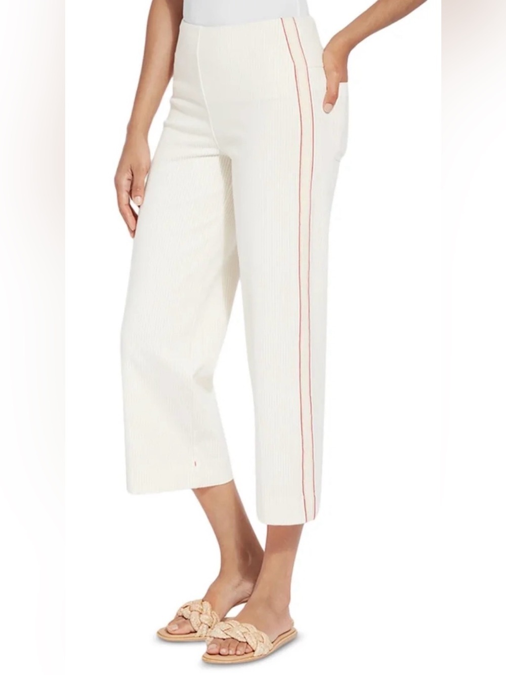 Lysse New York Cream Cropped Wide-Leg Pants with Side Stripes